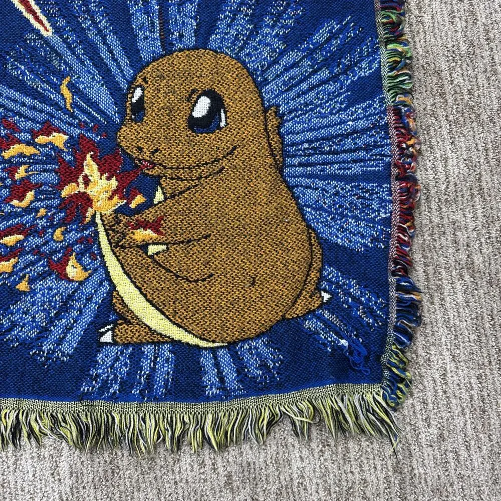 Pokemon Vintage 90s Tapestry Throw Blanket Pikachu Charmander Bulbasaur Squirtle